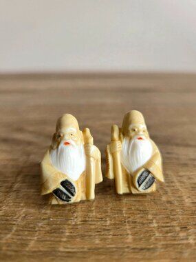 Vintage 1940s (?) Carved Bone Japanese Figures of Wise Men or Gods Netsuke Style